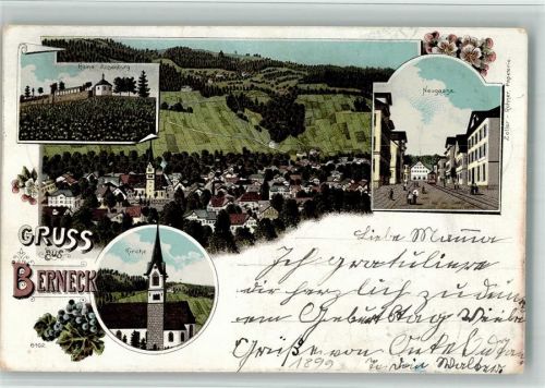 9442 Berneck 1899 BOAKC Lithographie Ruine Rosenburg Neugasse