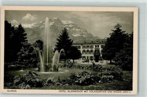 8750 Glarus - Hotel Glarnerhof Volksgarten Springbrunnen