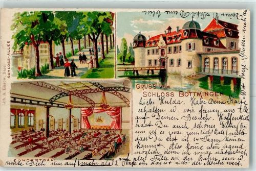 4103 Bottmingen 1902 Lithographie Schloss-Allee Schloss Bottmingen Konzertsaal