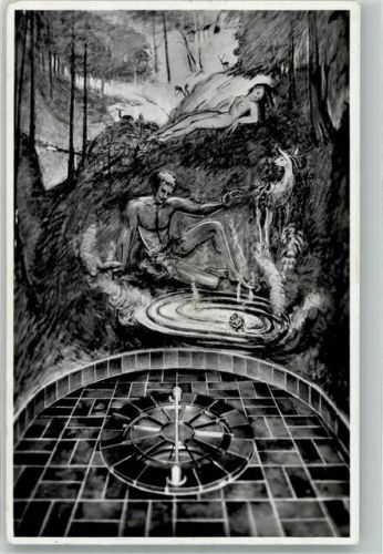 5400 Baden 1938 Foto AK Kesselquelle Wandgemälde Bay, Hanny Trinkkuranlage