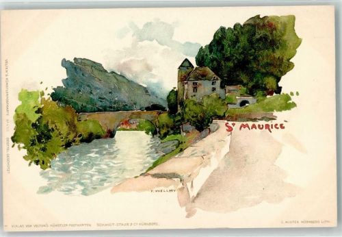 1890 St-Maurice Künstlerkarte sign. F Voellmy