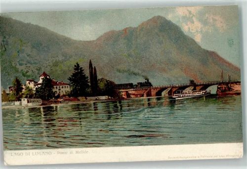 6815 Melide - Dampfzug auf der Brücke