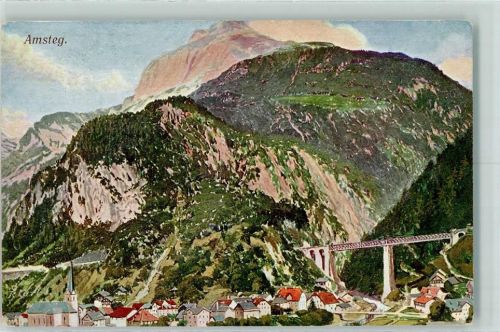 6474 Amsteg Künstlerkarte Wanderer Postkarte Serie Nr. 7-2 St. Gotthardbahn