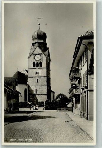 6340 Baar 1934 Foto AK Kath. Kirche Bahnpost Zug 2333