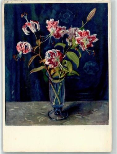 sign. Elly Bernet-Studer Blumenvase Lilien AK Pro Infirmis Schweiz