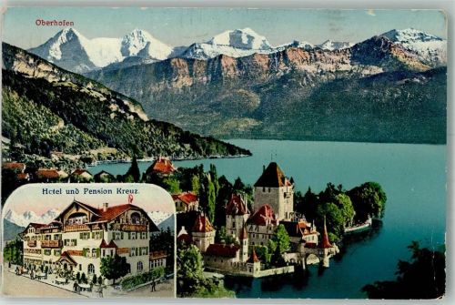 3653 Oberhofen am Thunersee Foto AK Hotel Pension Kreuz