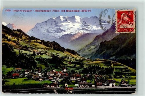 3713 Reichenbach im Kandertal 1916 Gebrauchsspuren Lötschbergbahn mit Blüemlisalp Bahnhof