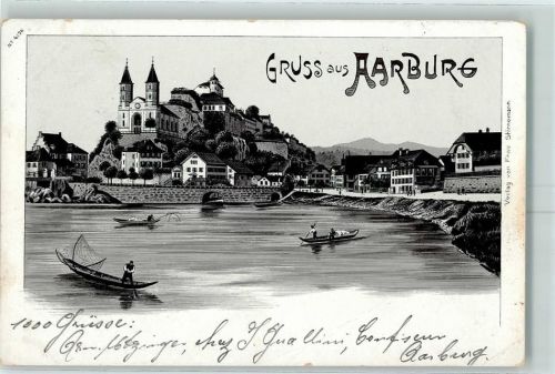 4663 Aarburg 1900 Lithographie Fischerboote