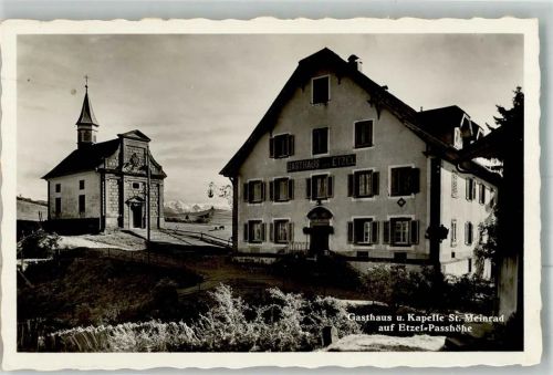Etzel St Meinrad 1937 Foto AK Gasthaus Kirche Kapelle St, Meinrad Etzel-Passhöhe