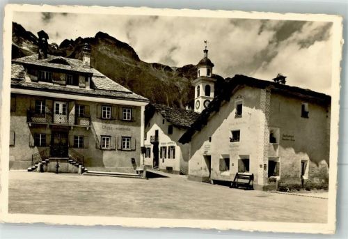 7514 Sils/Segl Maria Foto AK Rathaus Gasthaus Kirche Dorfplatz