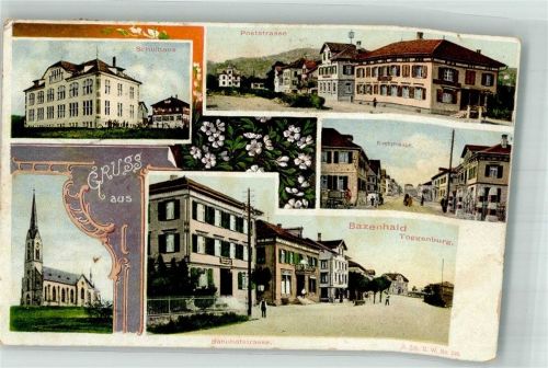 9602 Bazenheid 1913 Gebrauchsspuren Kirche Bahnhofstrasse Poststrasse Schulhaus