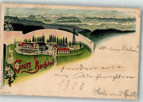 8340 Hinwil 1900 Lithographie Hotel Gasthaus Aussichtsturm Bachtel