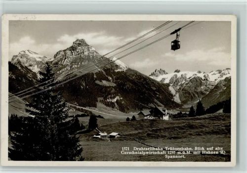 Gerschnialp Hinterstafel - Drahtseilbahn Trübseebahn Blick auf alte Gerschnialpwirtschaft mit Hahnen und Spannort