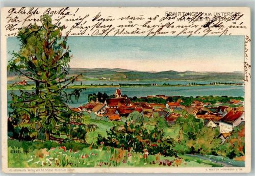 8272 Ermatingen Lithographie sign. Stebel-Rudin Insel Reichenau Künstlerkarte