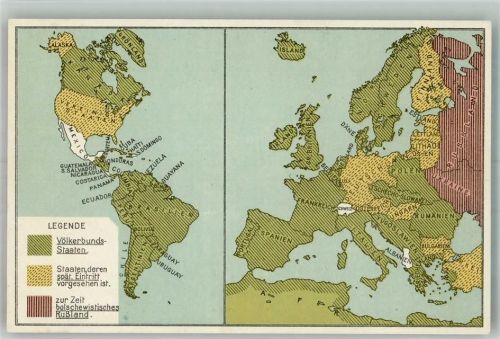 Nr. 5 Karte Der Völkerbundstaaten Volksabstimmung 1920 über den Beitritt der Schweiz zum Völkerbund Landkarte