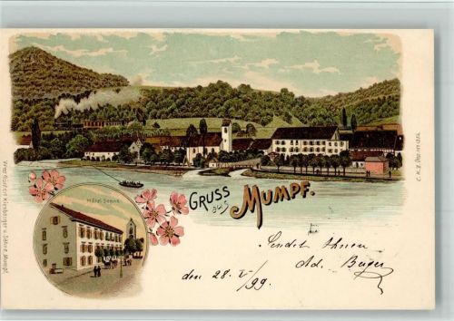 4322 Mumpf 1899 BOAKC Hotel Sonne Eisenbahn Lithographie