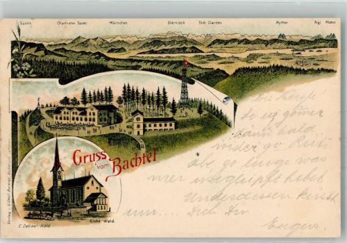 8636 Wald ZH 1903 Lithographie Hotel Bachtel Kirche