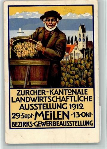 8706 Meilen BOAKC Lithographie Zürcher Kanotnale Landwirtschaftliche Ausstellung 1912 Traubenlese