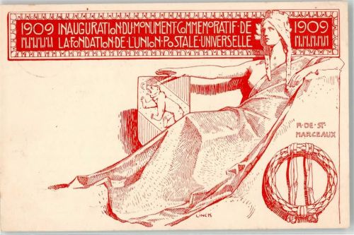 Künstlerkarte sign. Linck Gründung des Weltpostvereins 1909