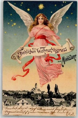 8708 Männedorf 1908 Lithographie Fröhliche Weihnachtsgruß Engel