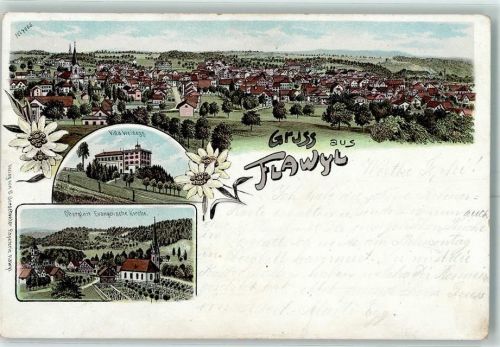 9230 Flawil Lithographie Villa Weidegg Oberglatt Evangel. Kirche