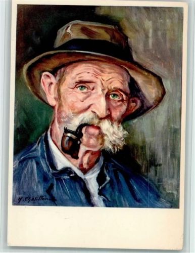 Nr. 5 - Henri Chatillon - Mann mit Pfeife - Spendenkarte Pro Infirmis Schweiz Künstlerkarte