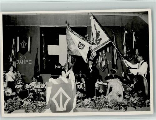 8820 Wädenswil Foto AK 20 Jahre 1955 - Harmonikaspieler, Fahnen