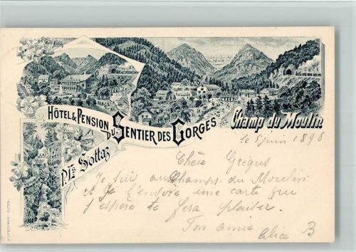 2149 Champ-du-Moulin 1898 BOAKC Vorläufer Druck um 1890 Pension Sentier des Gorges Lithographie