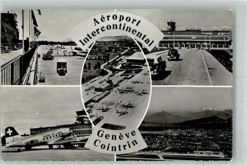 1200 Genève Genf 1952 Foto AK Aerport International Flugzeug Swiss Air Auto Fliegeraufnahme