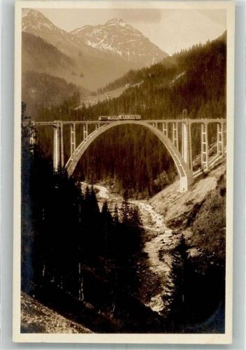 7057 Langwies Foto AK Eisenbahn Chur Aros-Bahn Viadukt