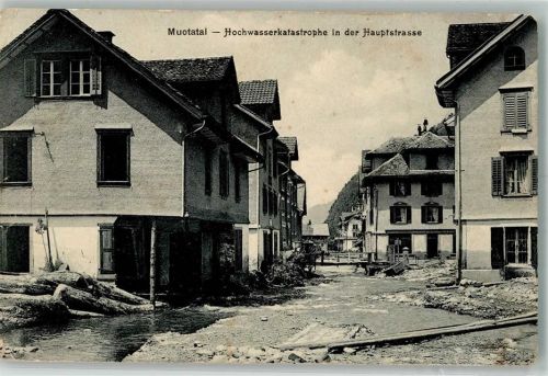 6436 Muotathal 1916 Gebrauchsspuren Hochwasser Katastrophe Hauptstrasse
