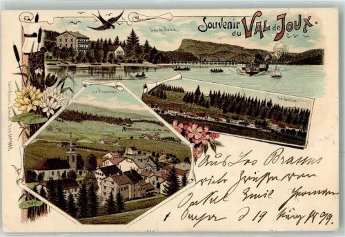 Vallée de Joux 1899 Lithographie Lac de Joux Le Brassus Le Sentier Verlag Künzli Nr 1651