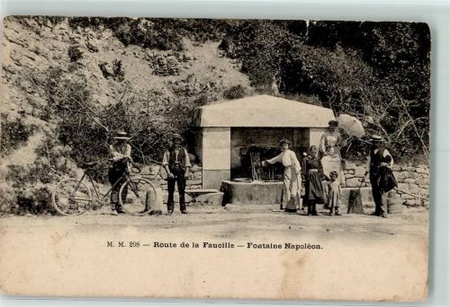 La Dole 1909 Gebrauchsspuren Route de la Faucille - Fontaine Napoleon -Touristen, Fahrrad, Brunnen