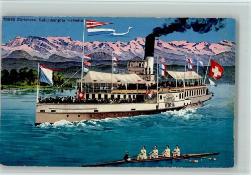 Nr. 10948 Wehrli - Zürichsee - Salondampfer Helvetia im Flaggenschmuck Binnenschiff 1928