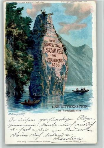 Mythenstein im Vierwaldstättersee Ruderboote sign Steinmann C. Serie Vierwaldstättersee Steinmann Lithographie
