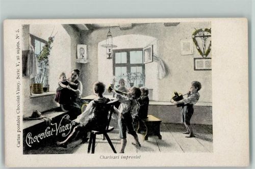 Chocolat Vinay - Serie V 28 Bild Nr. 5 1900 Bauernstube Kinder musizieren - Werbung Schokolade