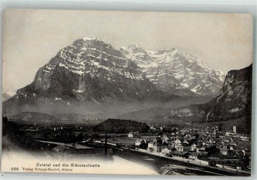 8754 Netstal Foto AK Bahnhof Glärnischkette