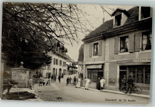2024 St-Aubin NE 1910 Foto AK Gasthaus Fahrrad