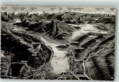 6343 Rotkreuz - Landkarte Zugersee Vierwladstättersee