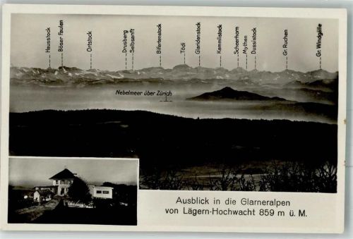 8158 Regensberg Foto AK Gasthaus Lägern-Hochwacht Blick auf Glarner Alpen