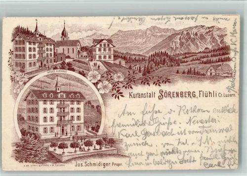 6173 Flühli LU 1900 BOAKC Lithographie Kuranstalt Sörenberg Neues Kurhaus Jos. Schmidiger