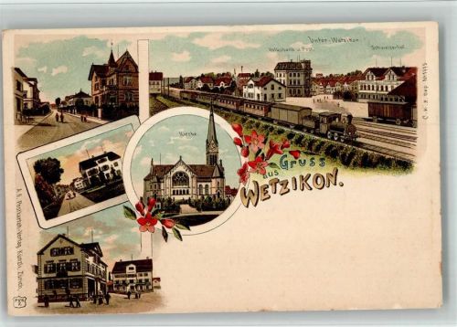 8620 Wetzikon ZH BOAKC Lithographie Volksbank Post Schweizerhof Kirche Bahnhof Eisenbahn Verlag Künzli Nr 1775