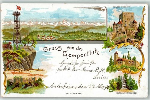 4143 Dornach 1898 Lithographie Schloss Angenstein Denkmal Birseck Ruine Schloss Dornach Aussichtsturm