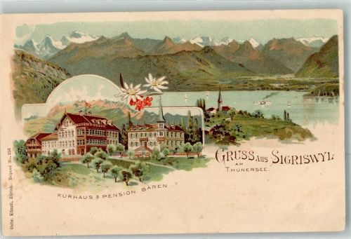 3655 Sigriswil Lithographie Kurhaus Pension Bären Thunersee Verlag Künzli Nr 356