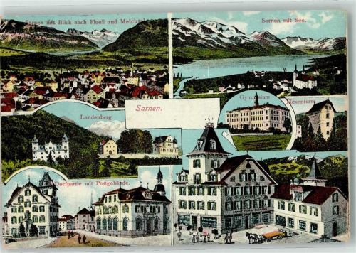 6060 Sarnen 1913 - See Landenberg Gymnasium Hexenturm Postgebäude
