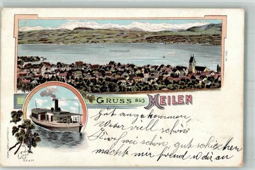 8706 Meilen 1898 Lithographie Dampfschwalbe Schiff Generalansicht