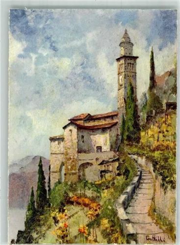 6922 Morcote Künstlerkarte sign. Gatteli, D. Kirche