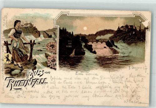 8212 Neuhausen am Rheinfall 1897 Gebrauchsspuren Lithographie Mondschein Tracht