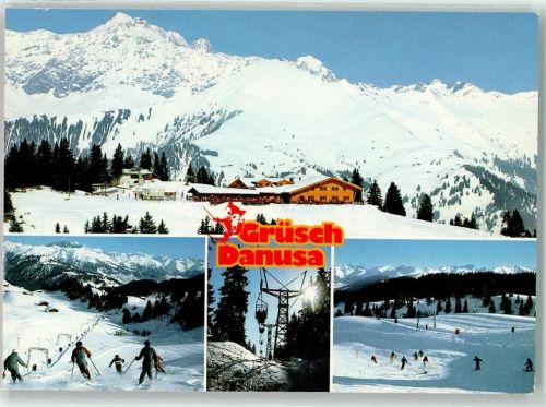 7214 Grüsch Seewis Winter Seilbahn Sportplatz Gasthaus Schwänzelegg