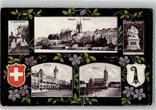 4000 Basel Bâle Foto AK Denkmal St. Jakob Rathaus Münster Strassburger Denkmal